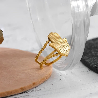 Hand of Fatima Hamsa Ring (18K Gold Plated)