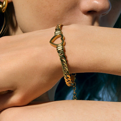 Heart with Chain of Links Grandes Bracelet (18K Gold Plated)
