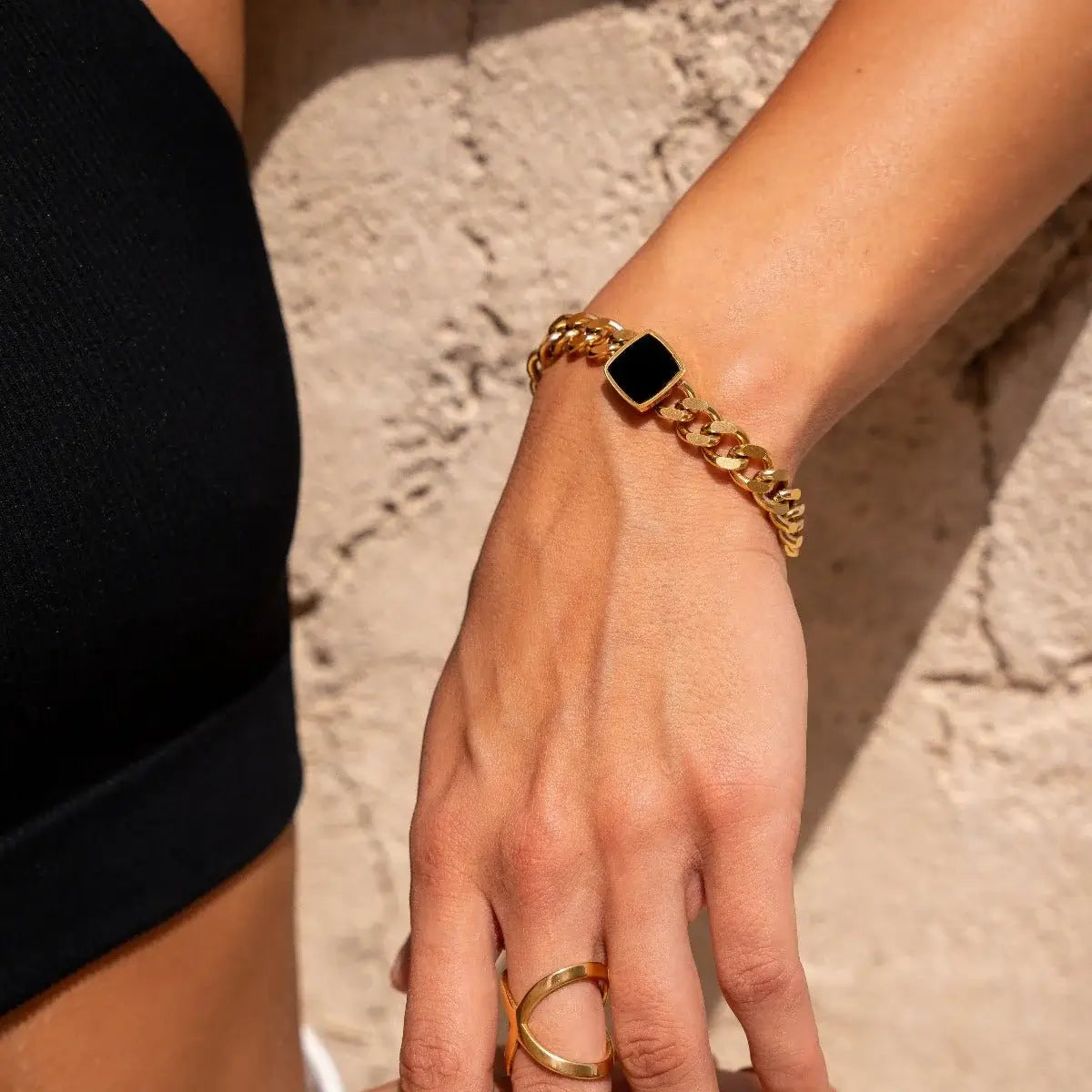 Chain Ónix Square Bracelet (Gold Plated)