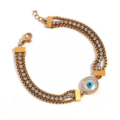 Turkish Eye Chain Triple Zirconia Bracelet (18K Gold Plated)