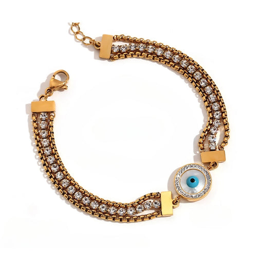 Turkish Eye Chain Triple Zirconia Bracelet (18K Gold Plated)